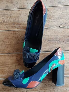Bottega Veneta multicolored patent leather shoes with a bow  block heel size 39